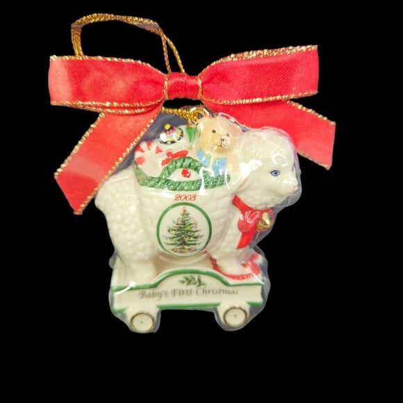 Spode Christmas Tree Ornament 2003 Lamb Sheep Pull Toy Vintage New with Box - Picture 1 of 11